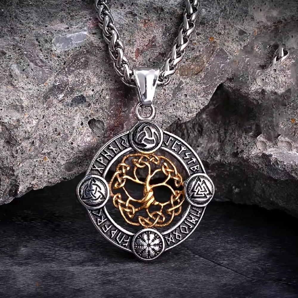 Anthropologie Two-Tone Celtic Tree of Life Pendant Necklace - Silver & Gold